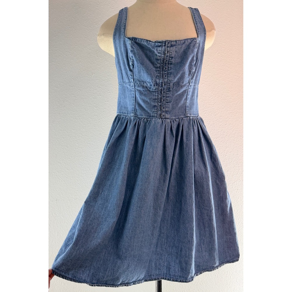 AVEC LES FILLES Bustier Denim Fit & Flare Mini Dress Blue Country Cottage Preppy